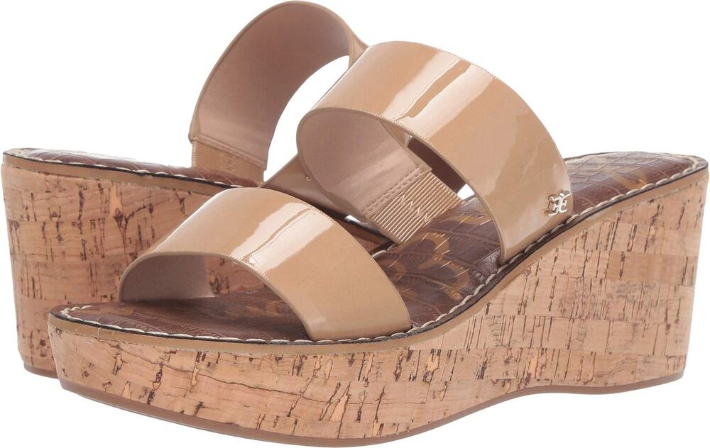 New Womens Sam Edelman Anna Patent Leather Platform Sandals Beige Size 8.5 M